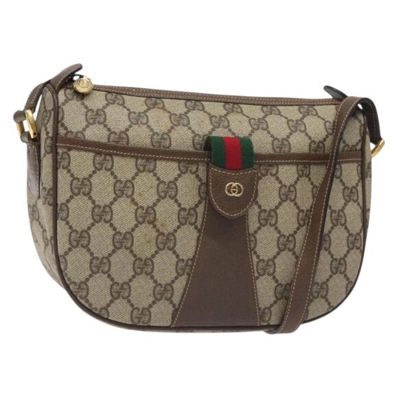 GUCCI GG Supreme Web Sherry Line Shoulder Bag PVC Beige Gold Auth 131426 - Picture 1 of 16